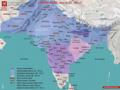 Mapa do Império Máuria, cerca de 321 – 185 a.C. (by Simeon Netchev, CC BY-NC-ND)