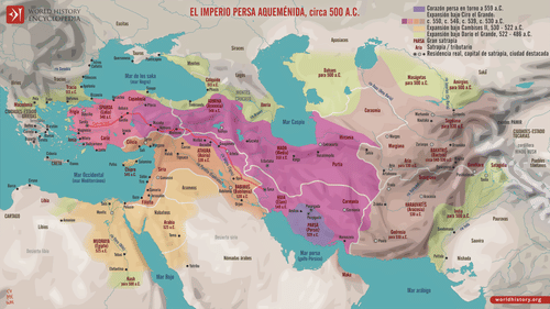 Mapa del Imperio persa aqueménida c. 500 a.C. (by Simeon Netchev, CC BY-NC-ND)