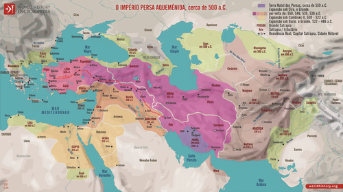 Mapa do Império Persa Aqueménida, cerca de 500 a.C. (by Simeon Netchev, CC BY-NC-ND)