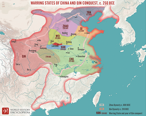 Warring States of China and Qin conquest, c. 250 BCE (by Simeon Netchev, CC BY-NC-SA)