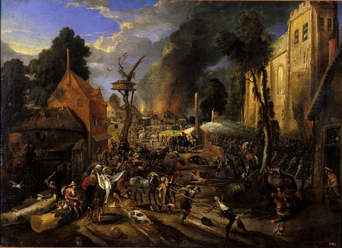 Spanish Attack on a Flemish village (by Peter Snayers, Public Domain)