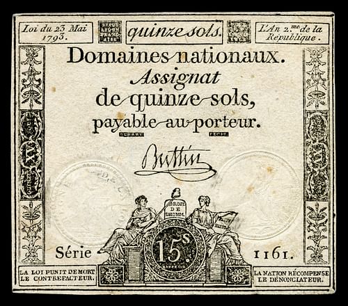 Assignat for 15 Sols (by National Numismatic Collection at the Smithsonian Institution, Public Domain)
