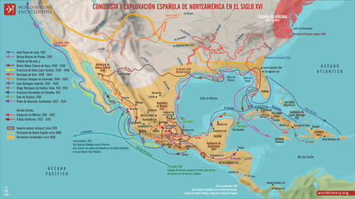 Mapa de la conquista y exploración española en Norteramérica (by Simeon Netchev, CC BY-NC-ND)