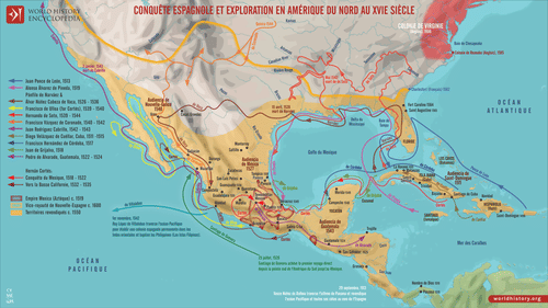 Carte de la conquête et des explorations espagnoles en Amérique du Nord (by Simeon Netchev, CC BY-NC-ND)