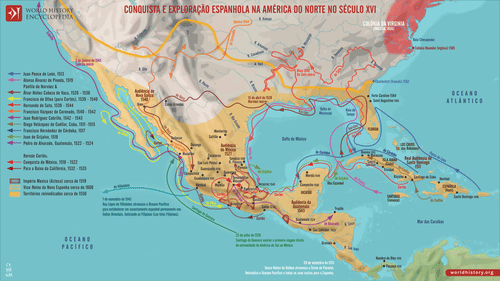 Mapa da Conquista e Exploração Espanhola na América do Norte (by Simeon Netchev, CC BY-NC-ND)