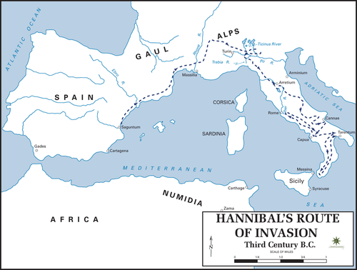 Map of Hannibal's Route into Italy