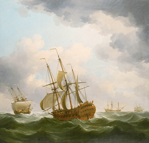East Indiamen in a Gale (by Charles Brooking, Public Domain)