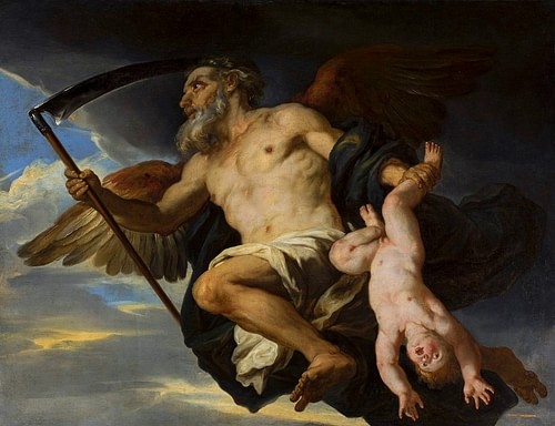 Chronos and His Child (by Giovanni Francesco Romanelli, Public Domain)
