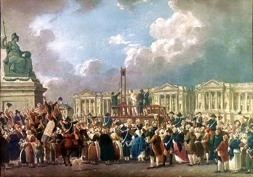 Execution by Guillotine in the Place de la Revolution (by Pierre-Antoine Demachy, Public Domain)