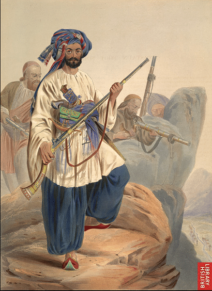 Afghan Soldier with Jezail (by British Library, London, Public Domain)