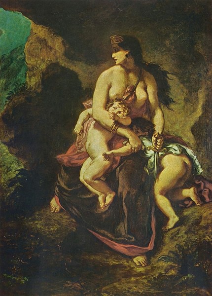 Medea about to Murder Her Children (by  Eugène Ferdinand Victor Delacroix, Public Domain)