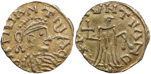 Guntram I of Orléans Coin (by Unknown Artist, Public Domain)