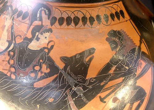 Athéna, Hercule et un Cerbère à deux têtes