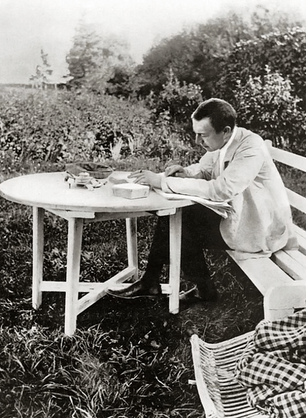 Rachmaninoff Working in his Garden