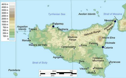 Topographical Map of Sicily