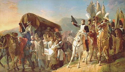 Napoleon Salutes Wounded Austrian Troops After Their Surrender