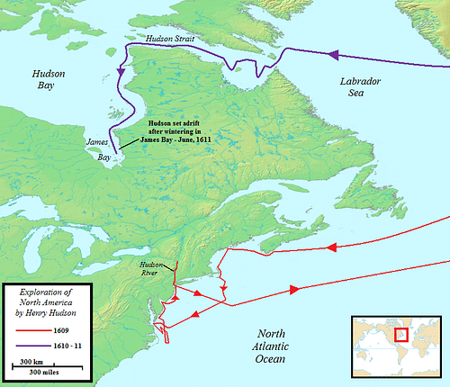Map of the Two North American Voyages of Henry Hudson