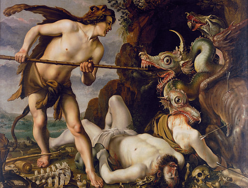 Cadmus Slays the Dragon (by Hendrick Goltzius, Public Domain)