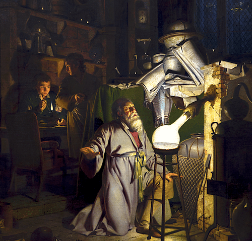 The Alchemist by Wright (by Joseph Wright, Public Domain)