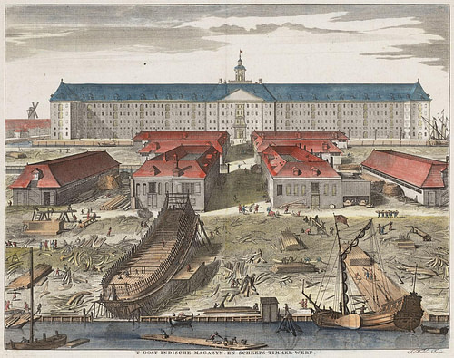 The VOC Wharf and Warehouse in Amsterdam (by Joseph Mulder, Public Domain)