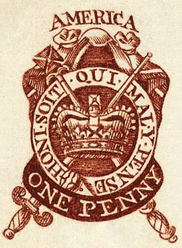 One Penny Stamp from the Stamp Act of 1765