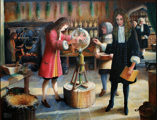 Hooke & Boyle Air Pump Experiment (by Rita Greer, Public Domain)