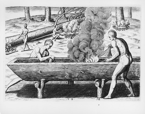 Native Americans Make Dugout Canoe c. 1590