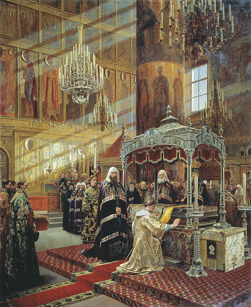 O jovem czar Alexis e o patriarca Nikon