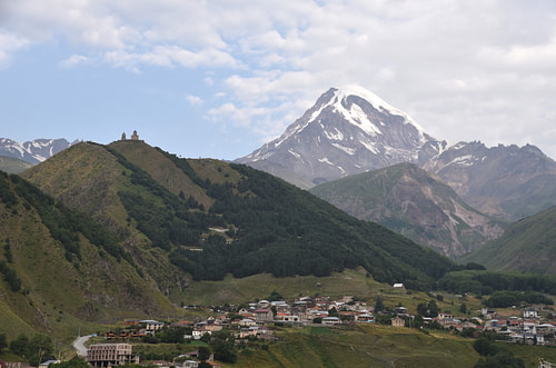 Mount Kazbeg in the Caucasus Mountains, Georgia