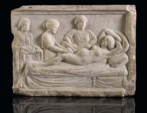 Roman Marble Plaque Showing a Birth Scene