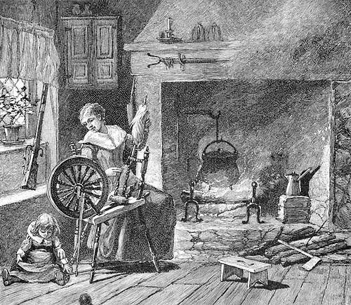 Colonial Woman Spinning Cloth