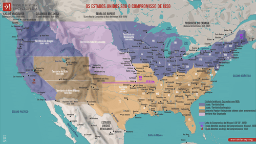 Mapa dos Estados Unidos sob o Compromisso de 1850 (by Simeon Netchev, CC BY-NC-ND)