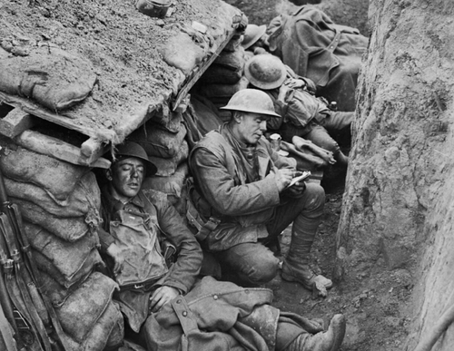 WWI Soldier Writing in the Trenches