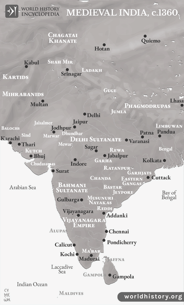 Map of Medieval India, c. 1360