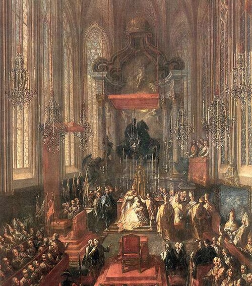 Coronation of Maria Theresa as Queen of Hungary (by Unknown Artist, Public Domain)