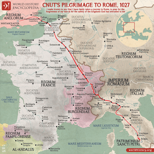 Map of Cnut the Great’s Pilgrimage to Rome in 1027