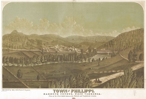Town of Philippi, West Virginia, 1861 (by Mrs. M. D. Pool, Public Domain)