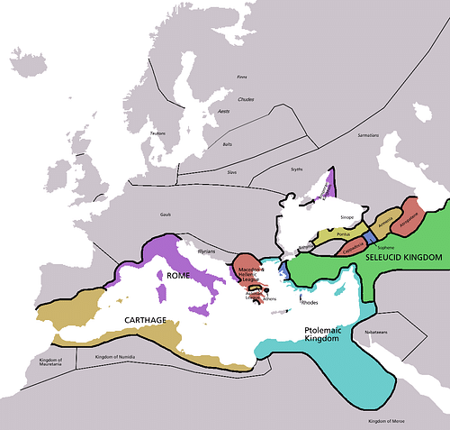 Map of Europe in 220 BC (by Astrokey44, CC BY-SA)