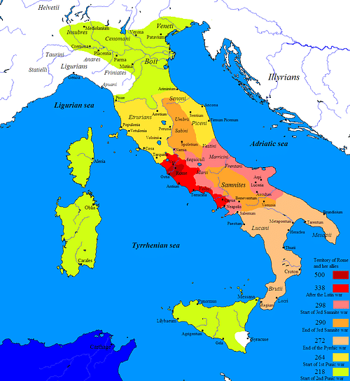 Map of the Roman Conquest of Italy (by Javierfv1212, CC BY-NC-SA)