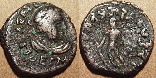 Coin of both Hermaios and Kujula Kadphises