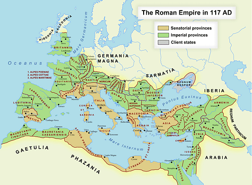 Roman Empire in 117 CE (by Andrei nacu, Public Domain)