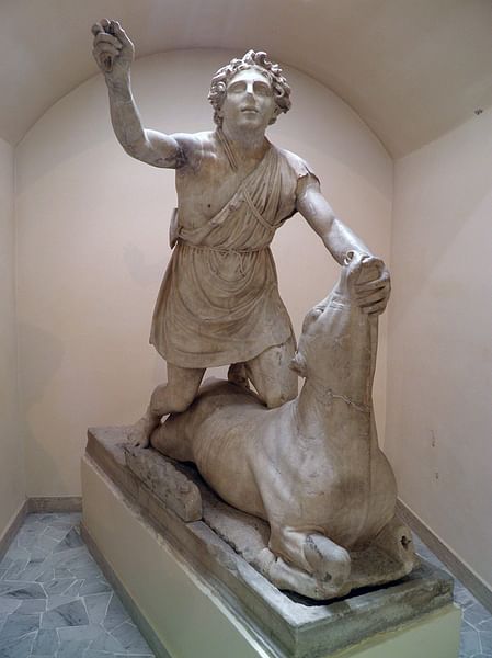 Statue of tauroctony  (Mithras slaying the bull) (by Carole Raddato, CC BY-SA)
