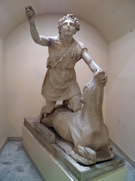 Statue of tauroctony (Mithras slaying the bull) (by Carole Raddato, CC BY-SA)