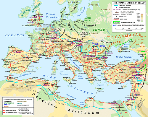 Map of the Roman Empire in 125 CE (by Andrei Nacu, Public Domain)