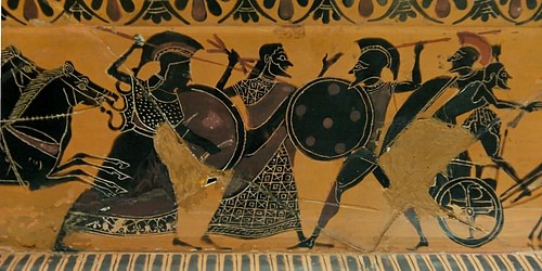 Scene from the Shield of Hercules (by Jastrow, Public Domain)