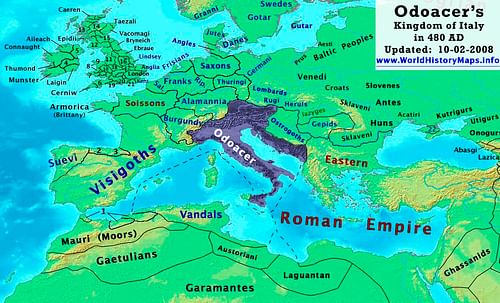 Map of Odoacer's Italy in 480 CE