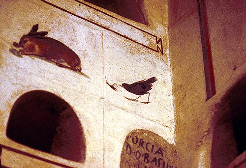 Rabbit Eating Leaves, Blackbird Eating a Cricket, Columbarium of Scribonius Menophilus