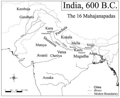 Antik Hindistan 8 Mitolojiler.com Map of India, 600 BCE