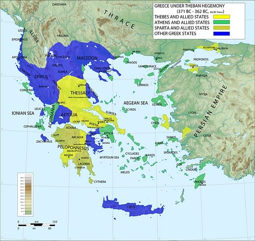 Map of Greece under Theban Hegemony (by Megistias, CC BY-SA)