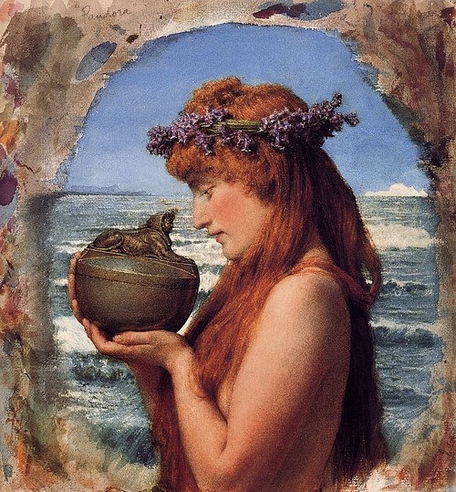 Pandora About to Open Her Box (by Lawrence Alma-Tadema, Public Domain)